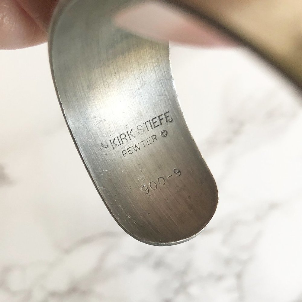 Vintage Authentic Kirk Stieff Signed September Aster Etched Pewter Cuff Bracelet - Picture 6 of 7